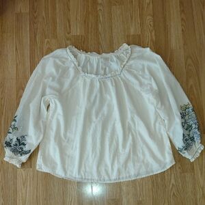 EUC Sz L Cream Embroidered Peasant Blouse - Lightweight Boho Style Bodice Lined